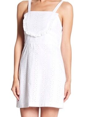 CAD 100% cotton White Eyelet Ruffle Sundress - Women's Casual Summer Dress